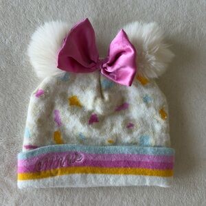 Minnie Mouse Girls Knit Hat with Bow & Pom Poms | One Size